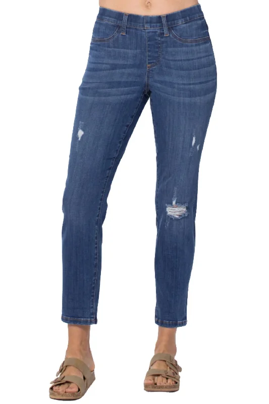 Online Exclusive Pull-On Destroyed Boyfriend Jegging In Dark Blue