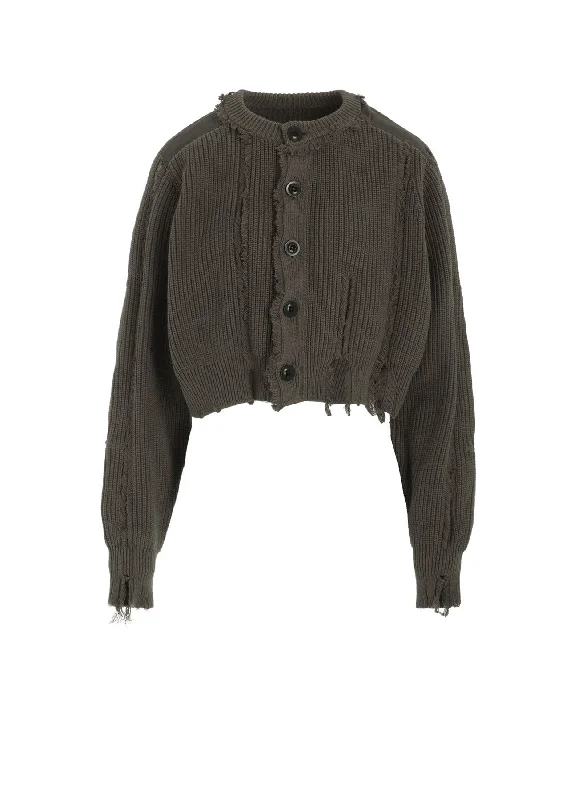 Bargain Prices COTTON CREWNECK DISTRESSED KNIT CARDIGAN