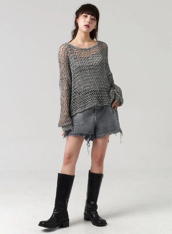 Mega Sale Ripped Hem Wide Denim Shorts CL312