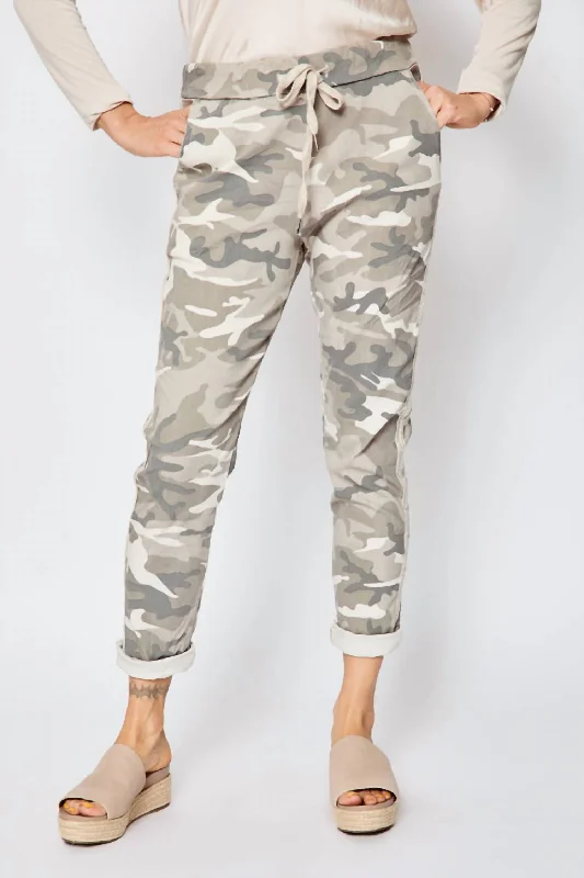 Can't Resist D Style Silver Stripe Camo Pants In Sand