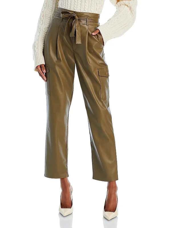 Weekend Deals to Make You Smile Tesse Womens Faux Leather Ankle Length Cropped Pants
