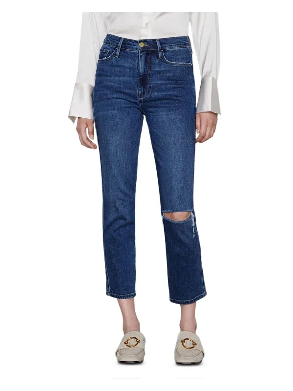 Best Choice Le Sylvie Womens High Rise Distressed Cropped Jeans