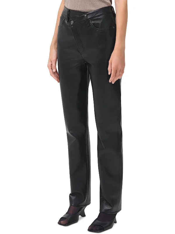 Weekend-Only Price Drops Womens Leather Blend High Rise Straight Leg Pants