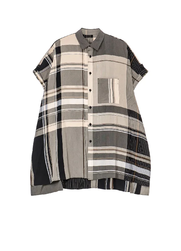 Weekend Discounts to Savor RAYON WRINKLED PLAID HALF SLEEVE BLOUSE