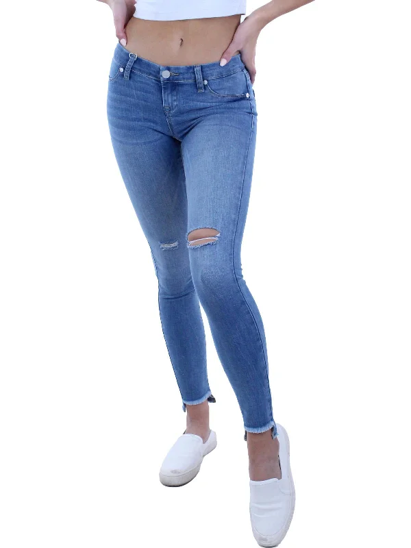 Weekend Special Spray-On Womens Mid-Rise Distressed Skinny Jeans