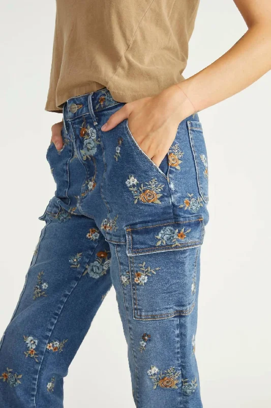 Overstock Denim Cargo Pants In Blue Mania