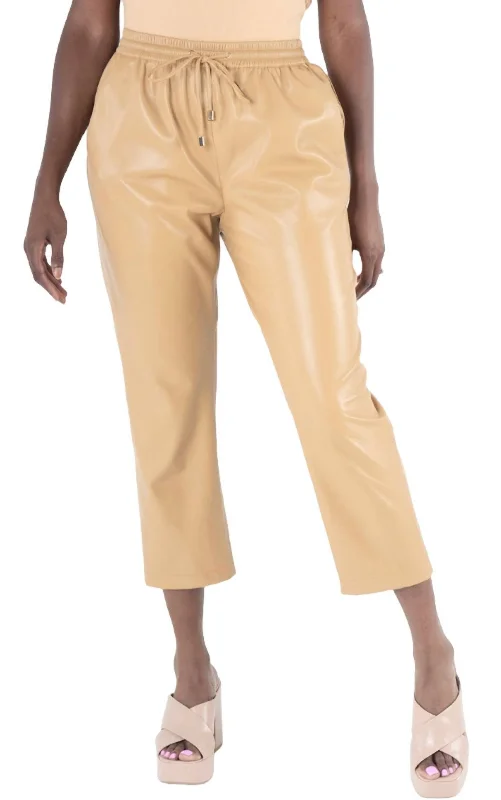 Weekend Specials to Delight Joy Faux Leather Jogger In Lark Camel