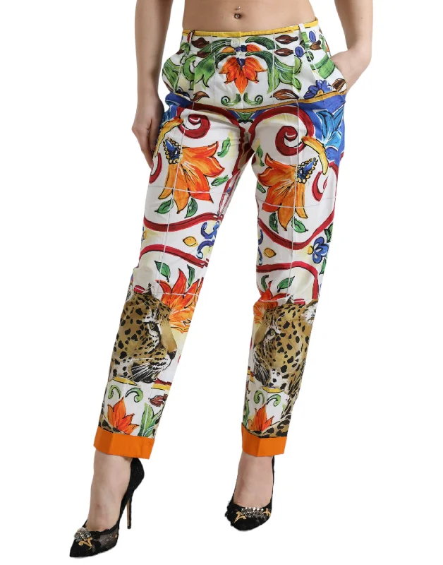 Best Seller Dolce & Gabbana Majolica Print Tape Cotton Women's Pants