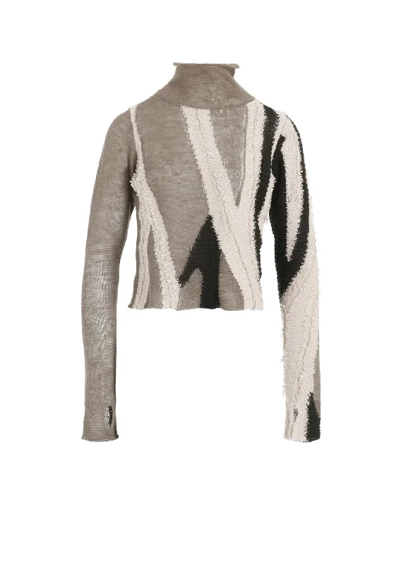 Great Deals SHEER INTERSIA JACQUARD HIGH NECK SHORT PULLOVER
