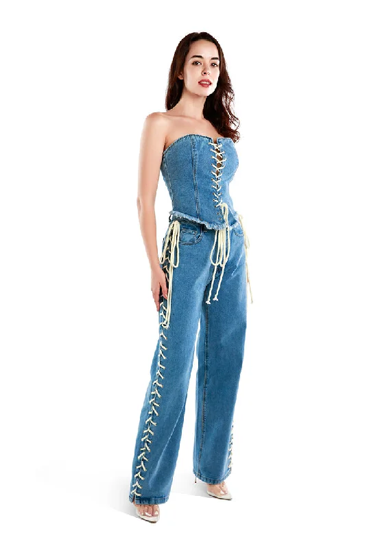 Deal Alert lace up denim trousers