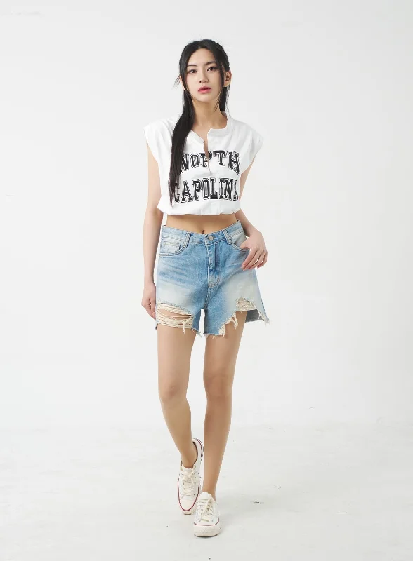 Super Bargain Denim Ripped Shorts BY312