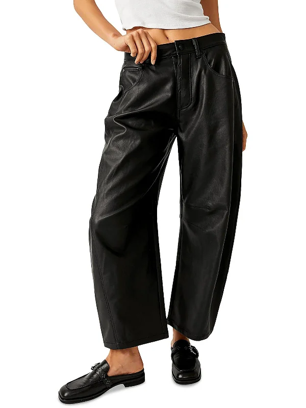 Daily Deals Lucky You Womens Faux Leather Tapered Wide Leg Pants