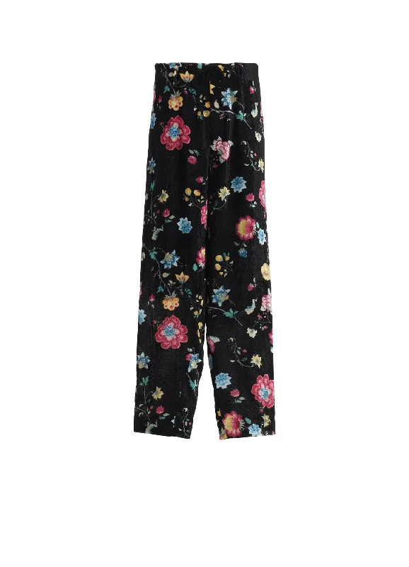 Seasonal Clearance 【1/17 10:00(JST) Release】RAYON VELVET PRINT CHINESE FLOWER WAIST DRAWSTRING PANTS