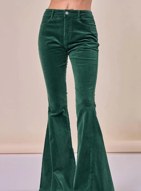 Extra Savings Women's Boho Lightweight Corduroy Bellbottom Pants In Green