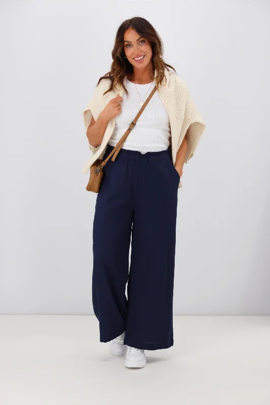 Midnight Sale Shine On Label Oscar Linen Blend Wide Leg Pant Midnight