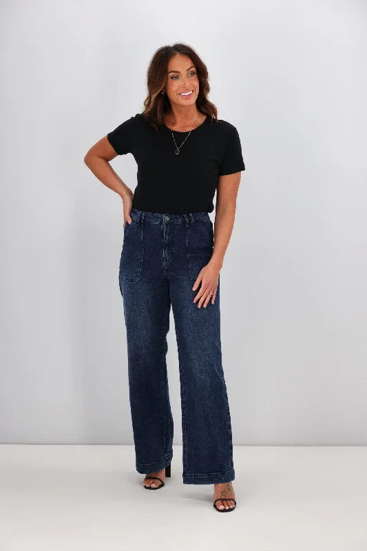 Major Savings Shine On Label Noah Wide Leg Patch Pocket Jeans Indigo