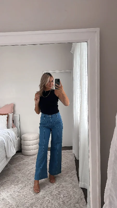 The Best Prices Shine On Label Lachlan Wide Leg Patch Pocket Jeans Indigo