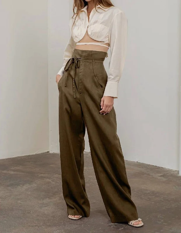 Year-End Clearance High Rise Waist Tie Wide Leg Pants In Mocha