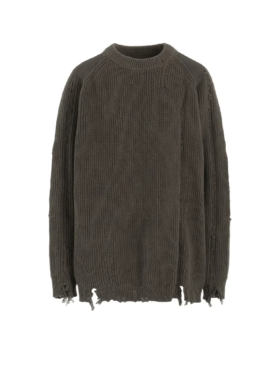 Weekend Offers That Thrill COTTON CREWNECK DISTRESSED KNIT PULLOVER