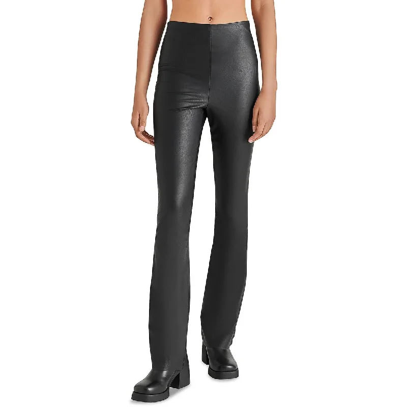 Lowest Price Citrine Womens Faux Leather Mid-Rise Flared Pants