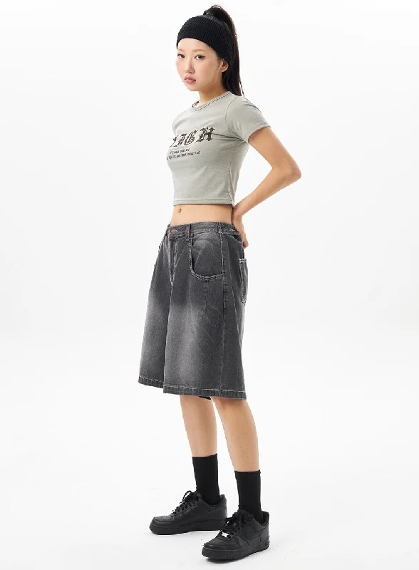 Weekend Offers That Sizzle Denim Wide Bermuda Pants CU316