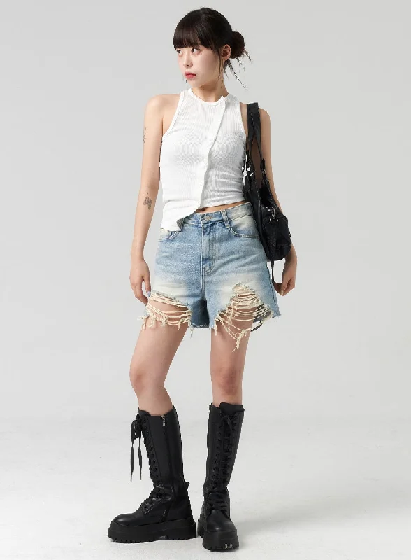 Online Only Light Ripped Denim Shorts CL318