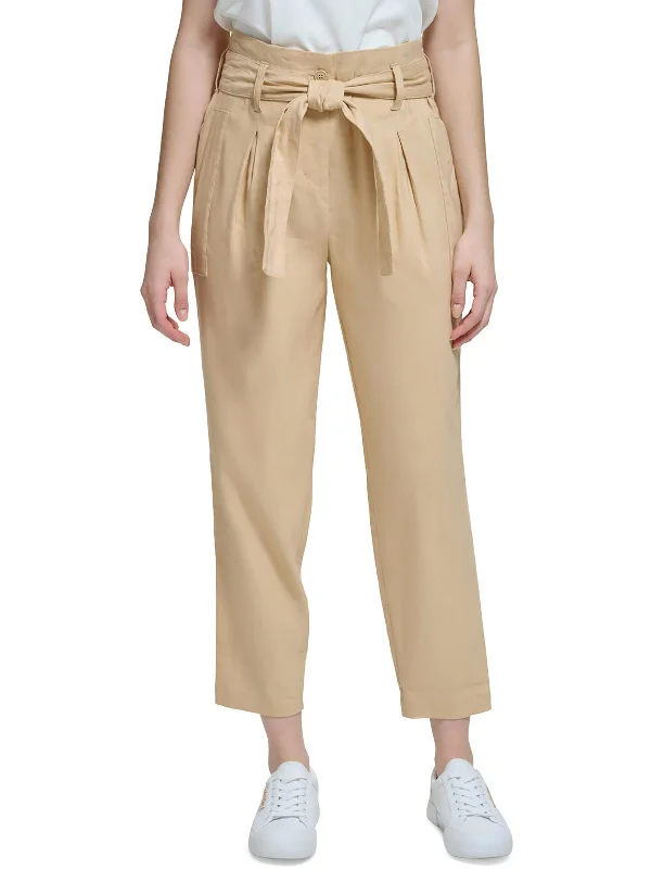 Clearance Event Womens Linen High Waist Cropped Pants