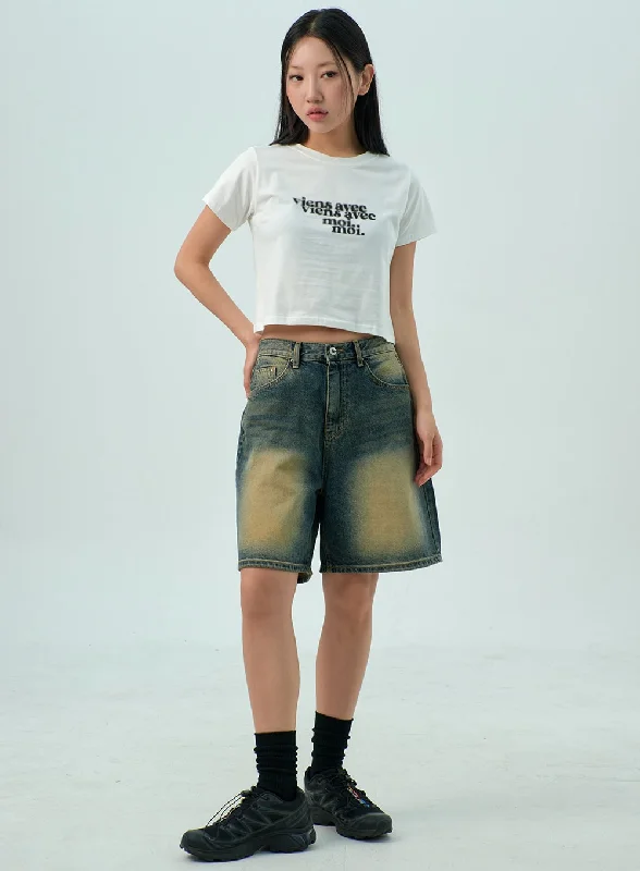 Limited Availability Wide Bermuda Denim Pants CY330