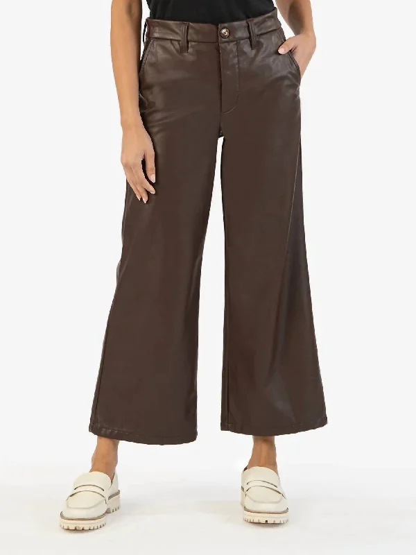 Weekend Specials to Cherish Aubrielle High Waist Ankle Wide Leg Faux Leather Pants In Chocolate