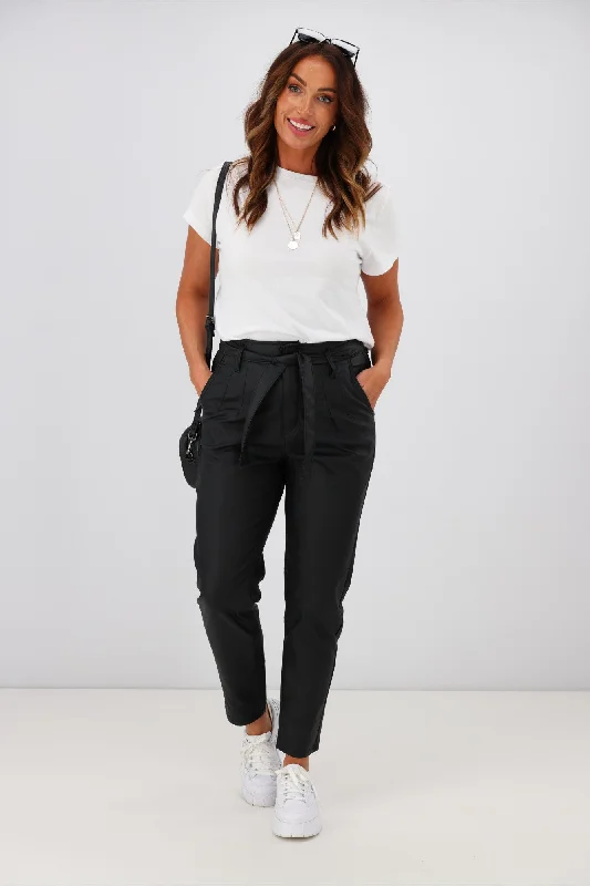 Weekend Savings Extravaganza Wakee Alex Tie Front Wet Look Pant Black