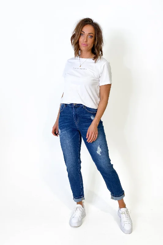 Super Deal Shine On Label Kaiko Slim Leg Turn Up Cuff Jean Indigo