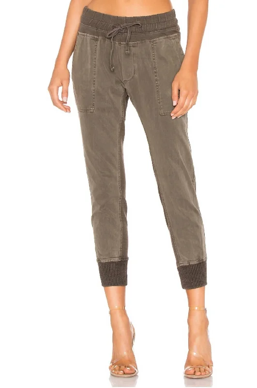 Weekend Savings Galore Mixed Media Pant In Army Green