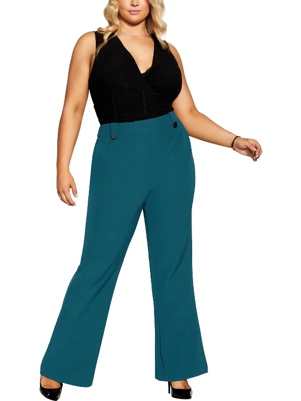 Act Fast Womens Solid Polyester Wide Leg Pants
