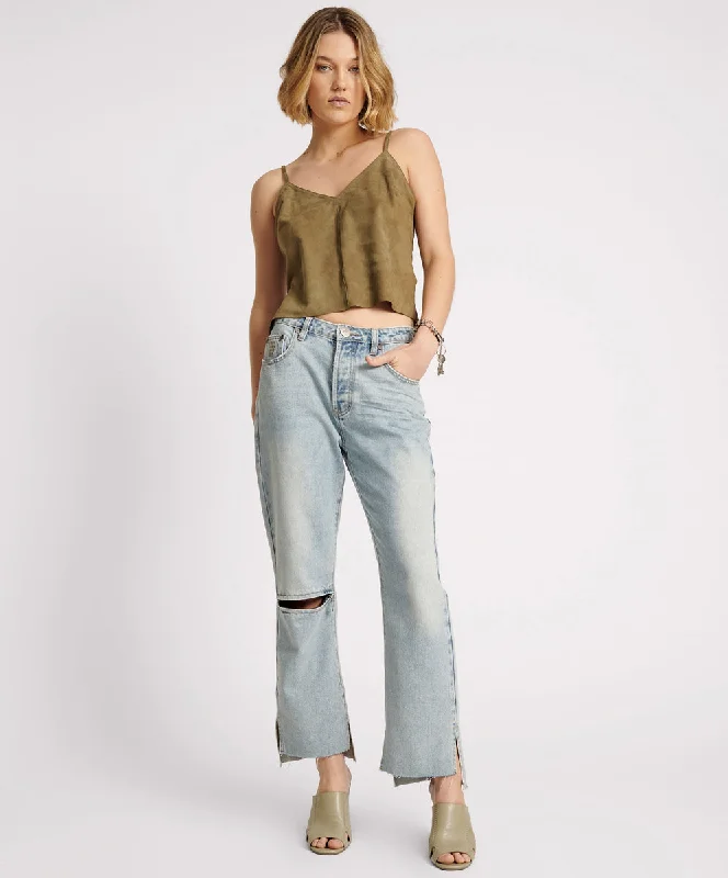 Quick Sale One Teaspoon Fleetwood Zipped Hooligans Mid Waist Relaxed Cropped Jean