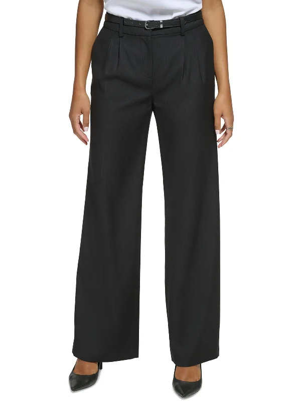 Buy Today Womens Pleated Pinstripe Wide Leg Pants