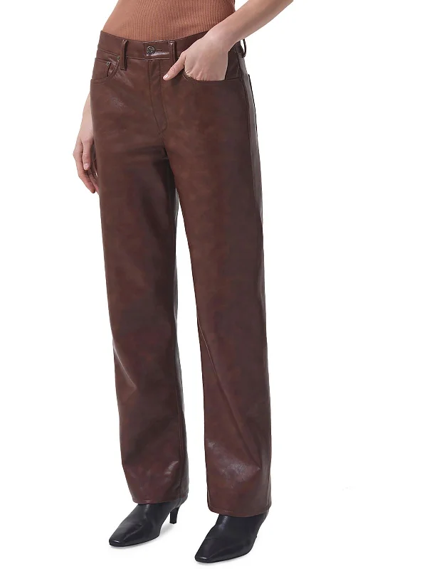 Clearance Sale Sloane Womens Recycled Leather High Rise Straight Leg Jeans
