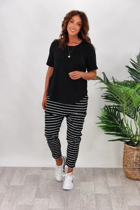 Members Only Betty Basics Jade Pants Black/White Stripe