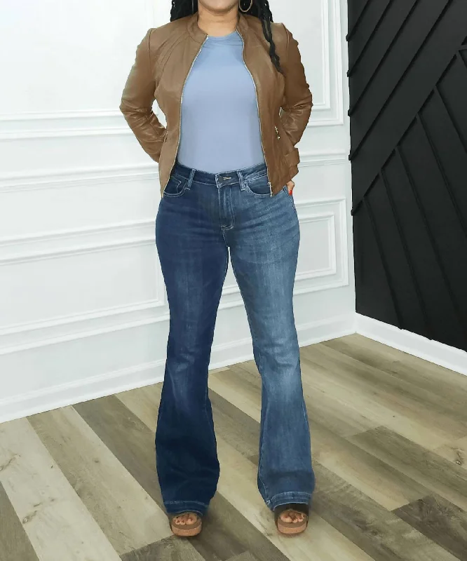 Warehouse Sale High Rise Two Tone Flare Jeans In Blue
