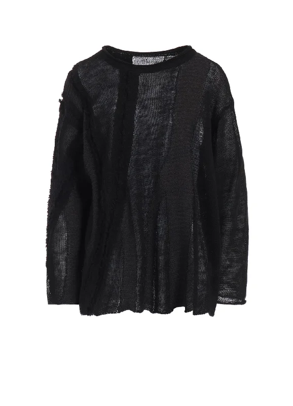 Overstock SHEER INTERSIA JACQUARD CREW NECK RELAXED PULLOVER