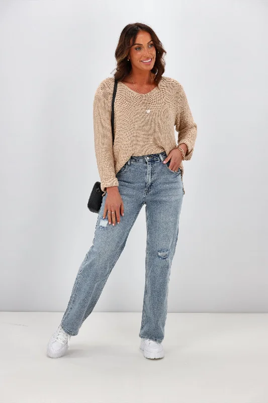 Weekend Specials to Cherish Shine On Label Francisco Distressed Relaxed Fit Jean Washed Blue