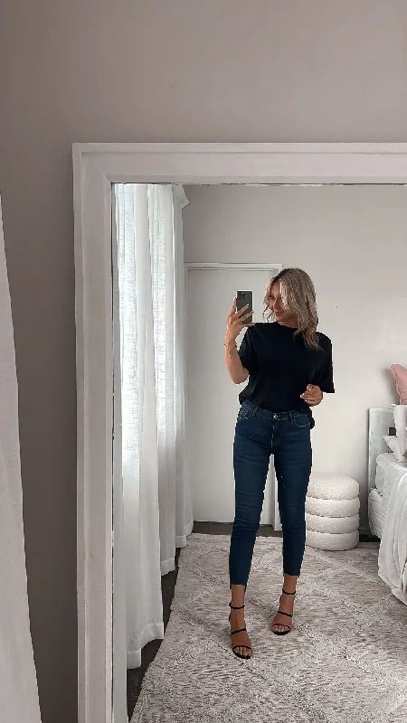 Weekend Deal Shine On Label Coen Cropped Skinny Stepped Hem Jean Dark indigo