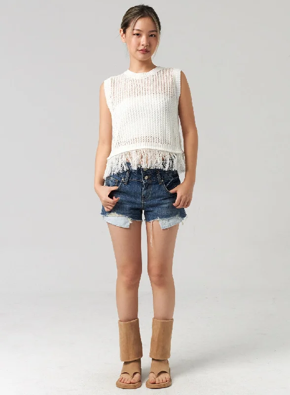 Bonus Savings Dark Ripped Denim Shorts CL305