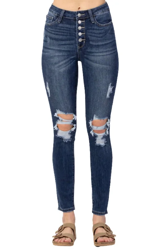 Buy Now Button Fly Skinny Jean In Dark Denim