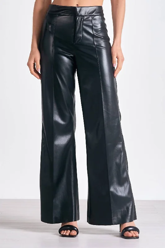 Season Finale Sale Vegan Leather High Waist Flare Pants In Faux Black