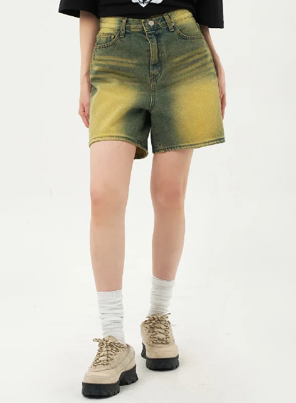 Online Deal Yellow Wash Denim Shorts CA328