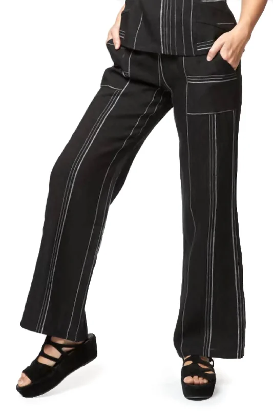Act Fast Amalfi Linen Pant Stripe In Black Multi
