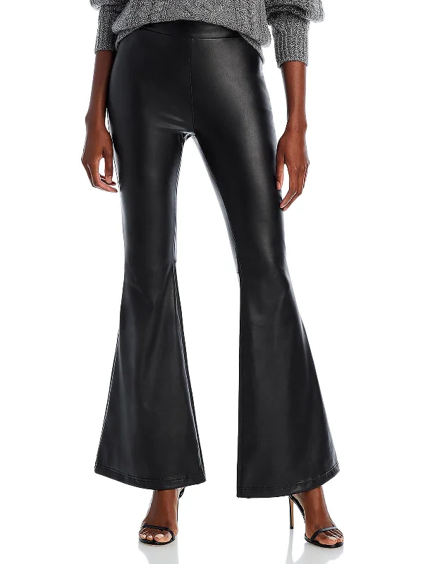 Weekend Offers That Shine Womens Faux Leather High Waist Flared Pants