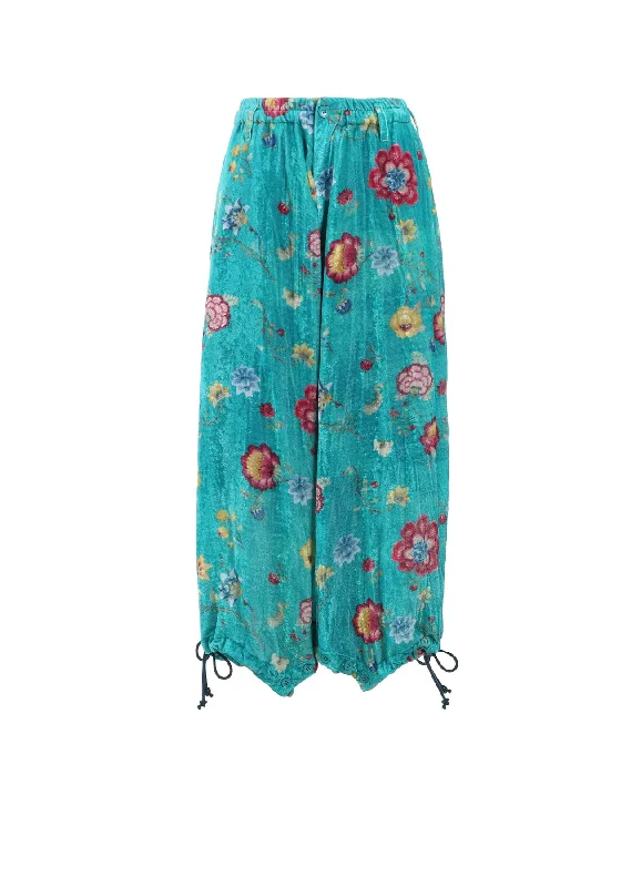 Price Smash 【1/17 10:00(JST) Release】RAYON VELVET PRINT CHINESE FLOWER INSEAM BUTTON SAROUEL PANTS