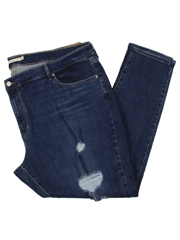 Weekend Savings Fiesta Plus 711 Womens Ripped Dark Wash Skinny Jeans