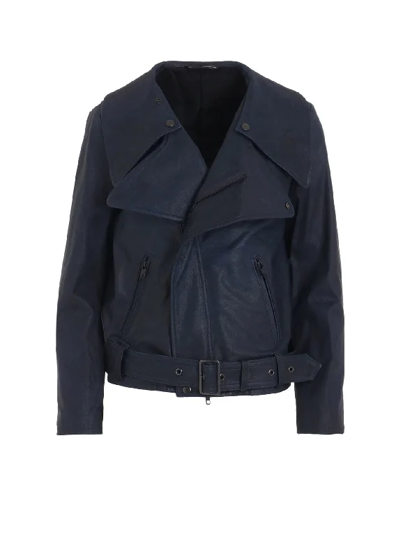 Mega Sale INDIGO MUD DYED LEATHER BIKER JACKET